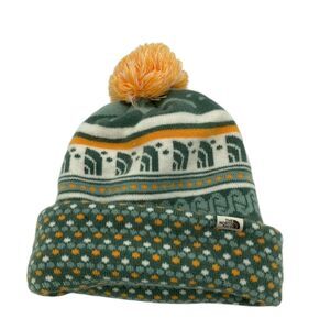 The North Face Winter Hat Beannie With Pom - Green / Orange